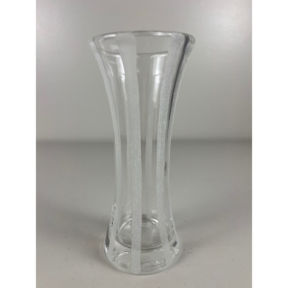 Bormioli Rocco Art Glass 7.5" Etched Vertical Stripes FENCE FLOWER VASE - Picture 7 of 7